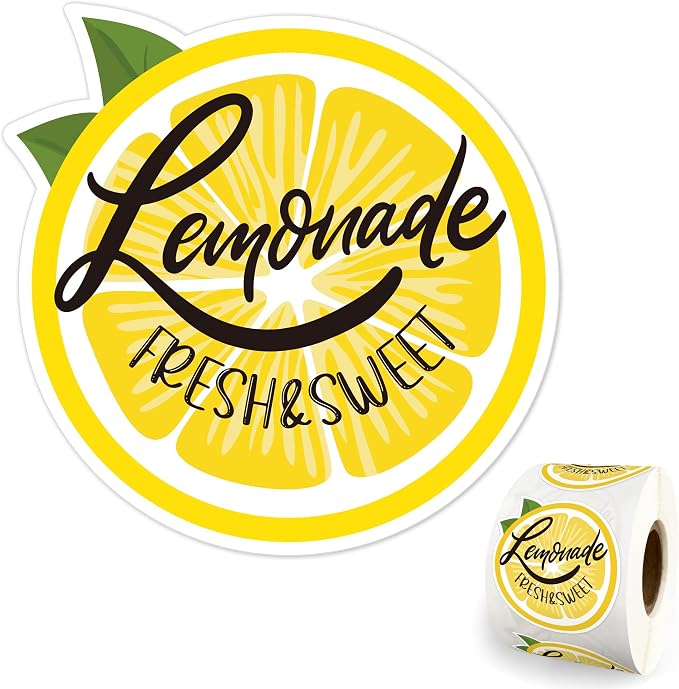Cute Lemon Stickers Roll Waterproof, Fresh & Sweet Lemonade Sticker for Cups, Lemonade Stand Must Have