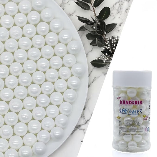 10mm Edible White Pearl Sugar Sprinkles Candy Mini Pearls Cake Decorations Cupcake Toppers Cookie Decorating Perfect for Wedding Party Valentine Halloween Christmas Supplies 3OZ