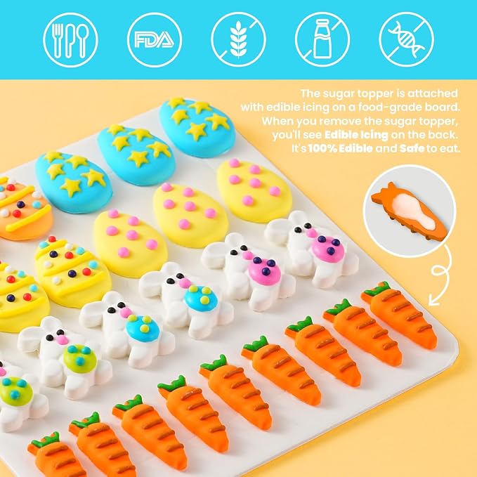 27 pcs Easter Sprinkles, Edible Easter Cake Decorations Carrot Easter Bunny Egg Royal Icing Decorations Edible Hard Sugar for Cupcake Topper Cookies Chocolate Baking Decor