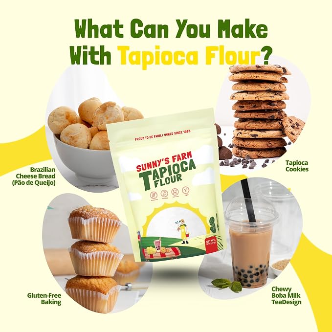 Sunny's Farm Tapioca Flour – Gluten Free Bread Flour, Versatile Baking Flour & Tapioca Starch for Cooking, Baking & Thickening – 16oz (Pack of 4)