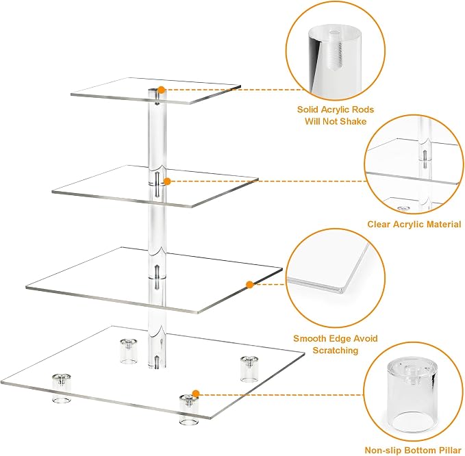 Cupcake Stand, 4 Tier Cupcake Stand for 50 Cupcakes, Square Tiered Cupcake Tower, Clear Acrylic Cupcake Holder, Dessert Stands for Party, Wedding, Birthday, Baby Shower, Halloween
