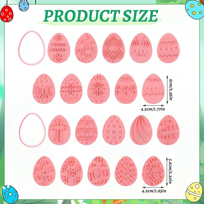 Jspupifip 20 Pcs Easter Eggs 3D Cookie Cutters Bulk, Oval Shaped Cookie Stamps DIY Press Cutters for Happy Easter Cookie Cutters Party Baking Supplies