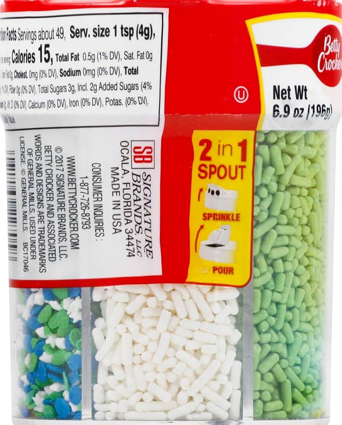 Betty Crocker 6 Color Sprinkles, Dessert Sprinkles for Cake, Cupcake, Cookie Decorating, Baking, Green, Blue, and White Blends 6.9oz