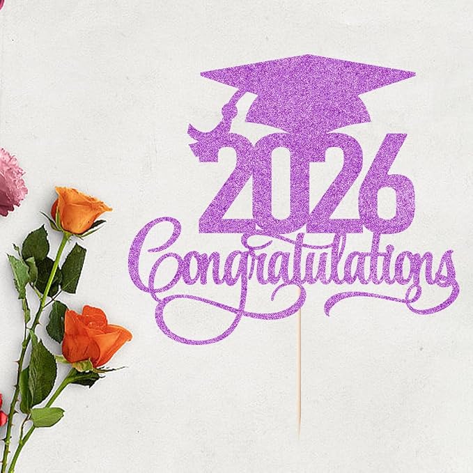 Glitter 2026 Congratulations Graduation Cake Topper,Congrats Grad Cake Decor - 2026 High School/College/Senior Graduation Party Decorations Supplies (2026Congratulations purple)