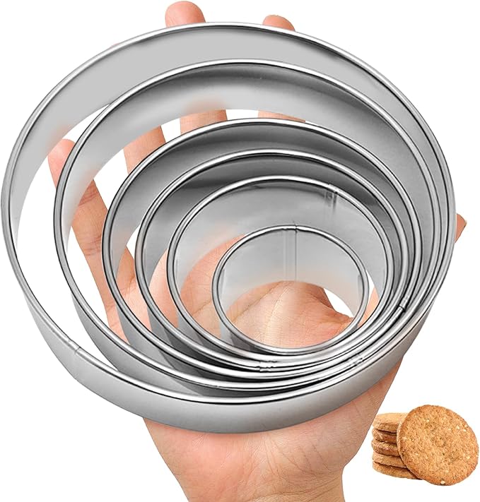 6 Pcs Round Cookie Cutter Set (2, 3, 3.5, 4, 5, 6 Inch), Large Stainless Steel Circle Cookie Donut Cutte