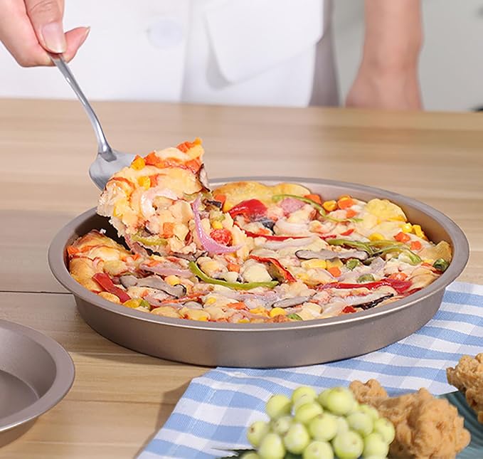 2 Pcs Black and Gold Pizza Pan, 8 Inch Round Iron Skillet with Nonstick Coating for Cooking and Baking Pizza, Cookie, Roast Meat, Baking Cake, Bread and other Foods (8 Inch)
