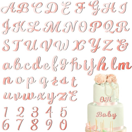 Jspupifip 64pcs Rose Gold Acrylic Cake Topper, Glitter Numbers & Alphabet Decor, Personalized Cake Picks for Anniversary, Baby Shower, Wedding Party Supplies