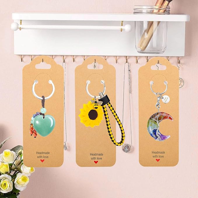 100PCS Keychain Display Cards,2.16'' x 6'' Handmade with Love Kraft Paper Jewelry Cards for Small Business Selling