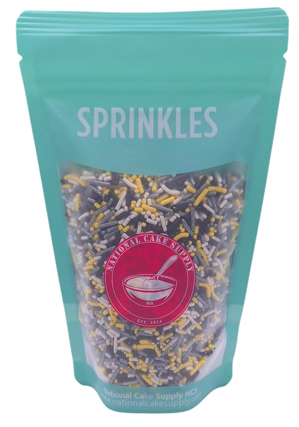 NCS Pittsburgh Game Day Black, Yellow, Silver & White Jimmies Edible Sprinkles – Cupcake, Cake & Cookie Decorations, 7 oz