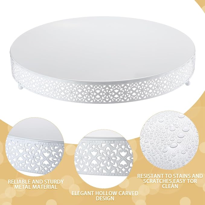 Wenqik Cake Stand 18 Inch Round Metal Cupcake Dessert Wedding Cake Stand Cookies Display Holder Fruit Serving Tray for Table Wedding Birthday Anniversary Party(White)