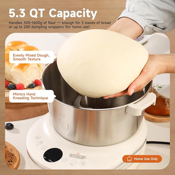 Joydeem Electric Dough Maker with Ferment Function, 5.3Qt Dough Mixer Machine, Perfect for Bread Pizza Roti Dumpling Dough & Sourdough, HMJ-A501