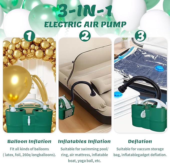 Balloon Pump Electric Party Decorations - Electric Balloon Pump for Balloon Arch Kit, Portable Dual Nozzle Balloon Inflator