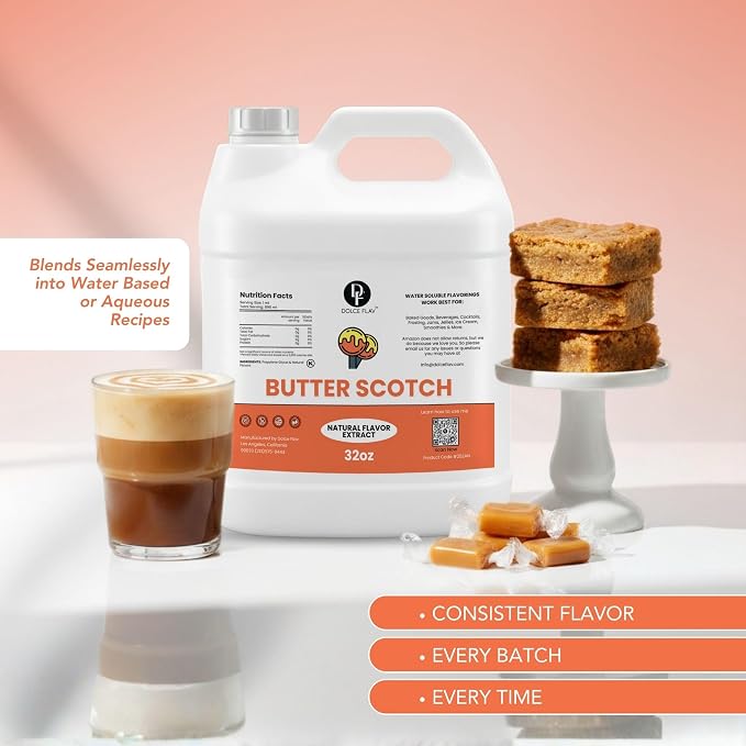 Dolce Flav Butterscotch Flavoring 32 oz – Bulk Sweet Extract for Ice Cream Shops, Coffee Chains & Foodservice