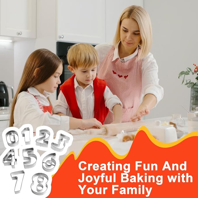 ofone Large Number Cookie Cutters (0-9), 3 Inches Stainless Steel Fondant Cutter Set, 9pcs Numbers Biscuit Molds for Baking Cake Clay