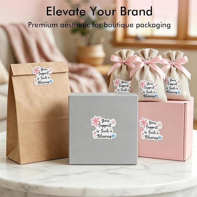 120 Pack Thank You Stickers for Small Business, Your Support is Such a Blessing Labels for Bakery Boxes, Mailers, Gift Bags & Handmade Packaging, 1.7 Inch