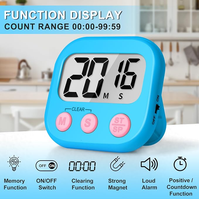 ZILLEEN Classroom Timer for Kids Teachers 12 Pack Digital Timers, Blue & Pink