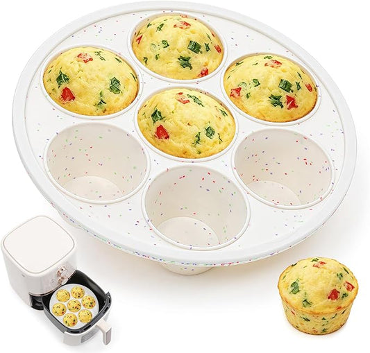 Vinino Silicone Air Fryer Muffin Pan with Reinforced Frame, Egg Bite Mold | 7 Cup Air Fryer Accessories, Silicone Muffin Pans for Oven, Perfect for Egg Bites, Muffins, Tarts and Quiche, BPA-Free, Cream
