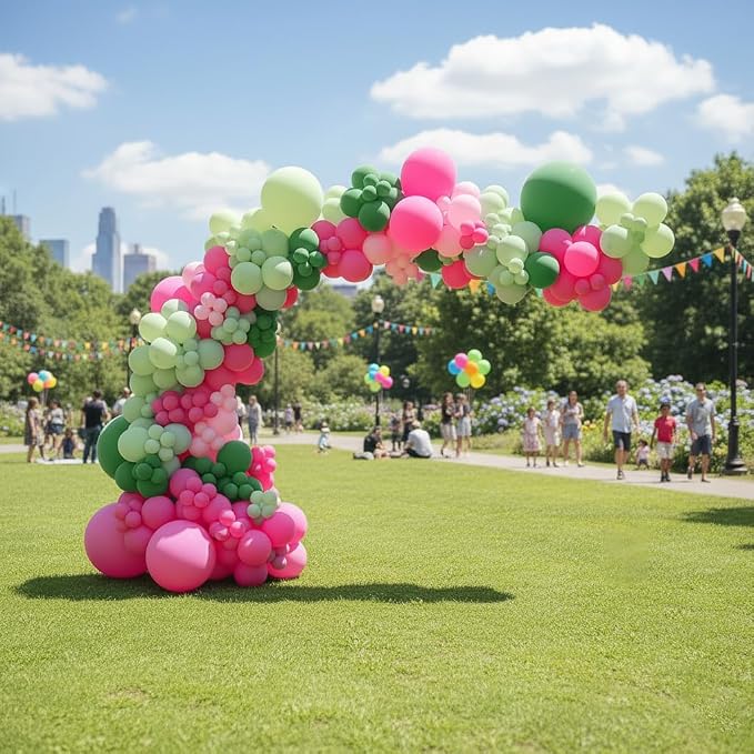 Pink and Green Balloons Garland Arch Kit 183Pcs - 5 10 12 18 inch Different Size Hot Pink Sage Green Light Balloon for Baby Shower Woodland Safari Birthday Summer Tropical Party Decorations