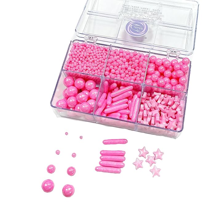 Homipooty Edible Pink Pearl Sugar Sprinkles 130g/4.58oz Pink Pearl Star Sprinkles For Cake Decorations Wedding，Cookies，Ice Cream, Cupcake Toppers, Halloween Christmas Supplies