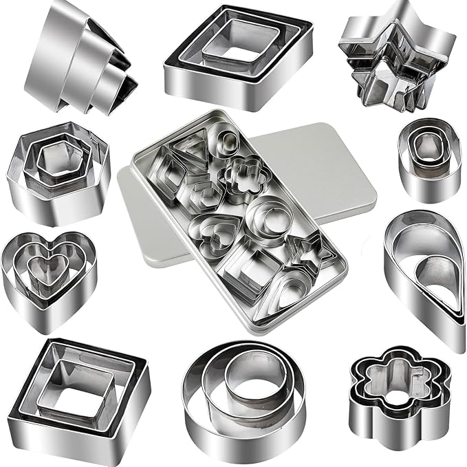 30Pcs Mini Cookie Cutter Set with Box,30 Small Molds To Cut Out Pastry Dough Pie Crust & Fruit, Geometric Set for Biscuit Mold