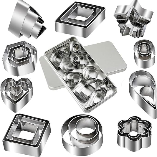 30Pcs Mini Cookie Cutter Set with Box,30 Small Molds To Cut Out Pastry Dough Pie Crust & Fruit, Geometric Set for Biscuit Mold