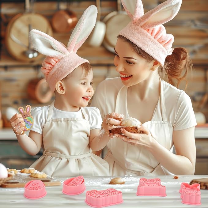 Jspupifip 16 Pcs Easter Cookie Cutters with Plunger Stamper,Happy Easter Mini 3D Cookie Stamper for Baking Bunny,Chick,Egg Fondant Cookies