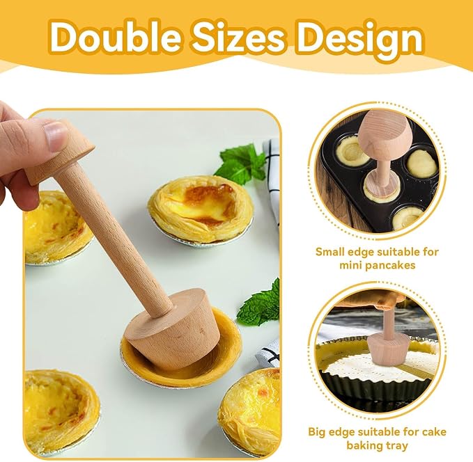 Wooden Pastry Tamper, Double Side Pie Pastry Dough Tart Tamper for Mini Muffin Pan, Wooden Shell Dough Wooden Cookie Molds for Baking, Mini Egg Tart, Cheesecakes, Pasta