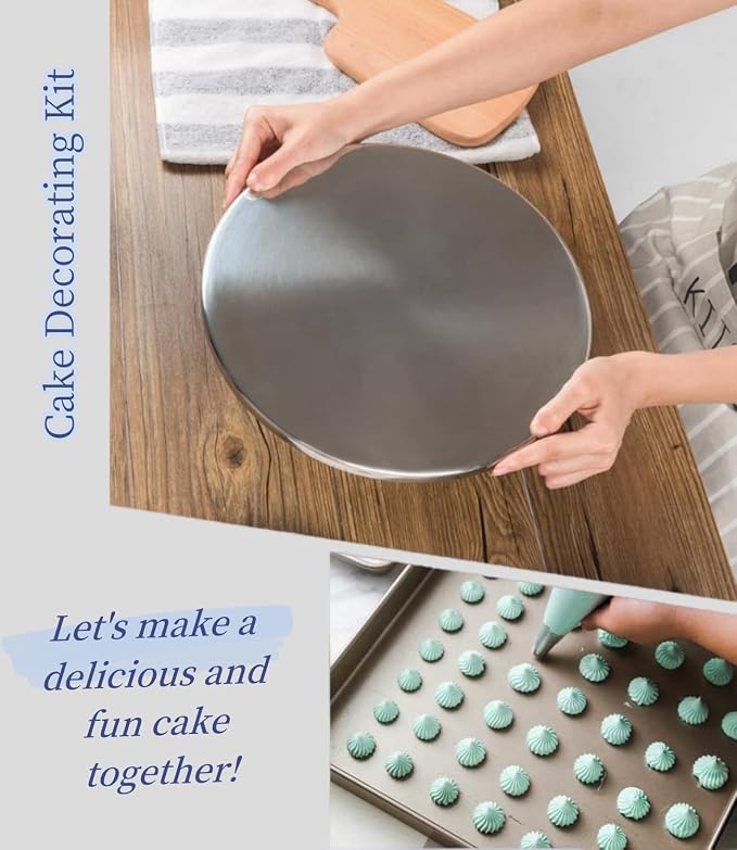 Cake Decorating Supplies Kit, Cake Baking Kit Includes 1 Cake Turntable,1 Cake Shovel, 2 Piping Bags,2 Icing Comb Scraper,3 Spatulas, A Box Of Piping Tip Set -24Types Of Cake Decorating Tips.