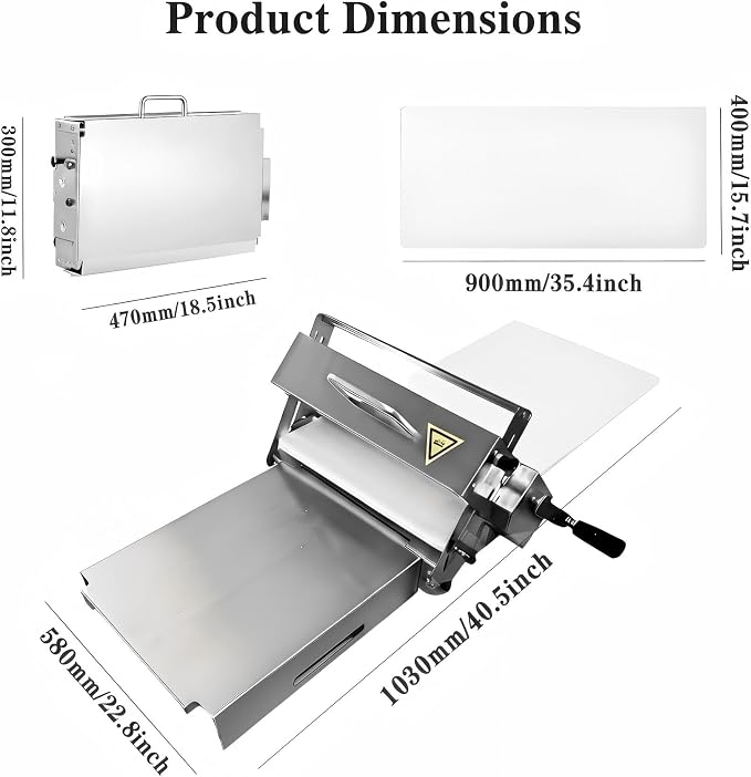 Manual Dough Sheeter Machine for Croissants & Pastry – Foldable Countertop Dough Roller Machine with 55 Thickness Settings (0–27mm), Stainless Steel Rollers for Home & Small-Batch Bakeries