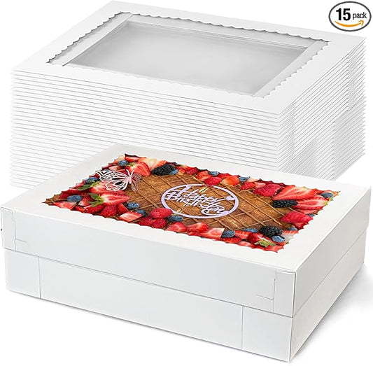 MUMULULU 15 PCS 14x10x4 Inch Cake Boxes with Window White Bakery Boxes Large Treat Box for Donuts Cookies Dessert Cupcakes Pastry Baking Pie Packaging