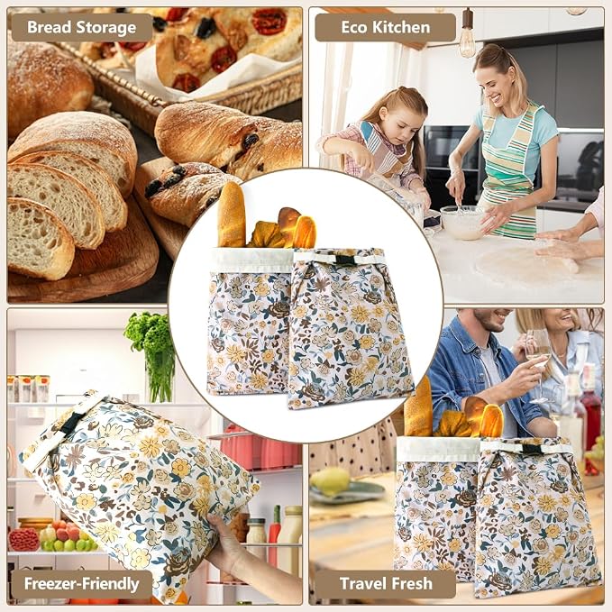 Beeswax Bread Bags for Homemade bread,2 Pack Sourdough Bread Bags,Reusable Bread Bourdough Storage