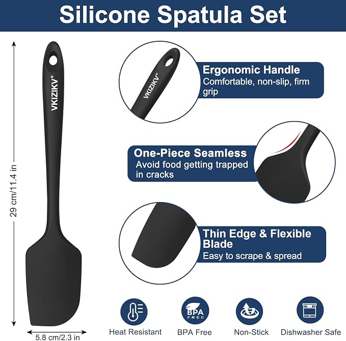 4 Pcs Silicone Spatula Set, 11.4 In, 600°F Heat Resistant Rubber Spatulas for Baking, Cooking & Mixing, Flexible and Non-Stick Kitchen Utensils, Seamless & Dishwasher Safe (Black)