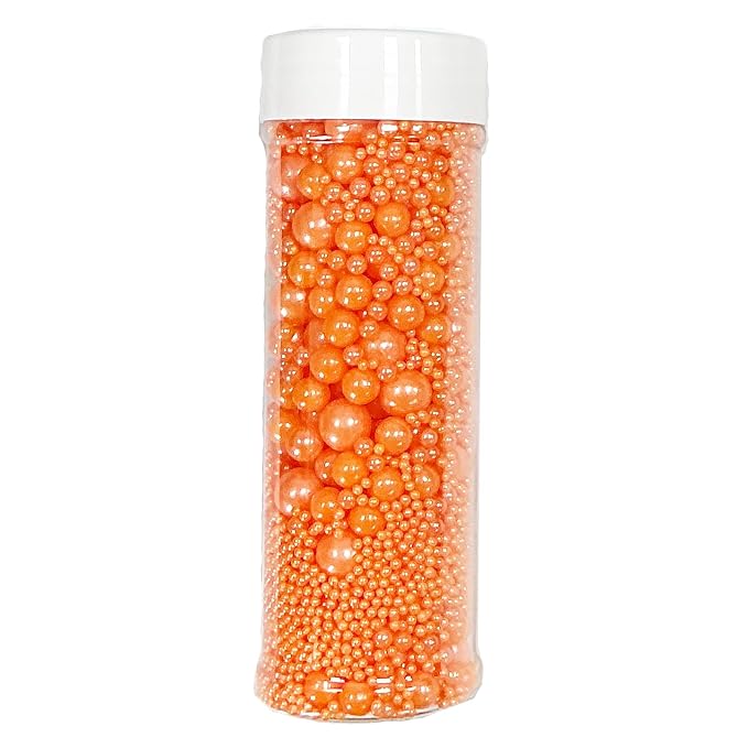 Sprinkles Edible Orange Pearl Sugar Sprinkles Candy 142g/5.01oz Mix Size Orange Pearls Baking Cupcake Toppers Cookie Ice Cream Decorations for Wedding Parties Valentines Day Halloween Christmas