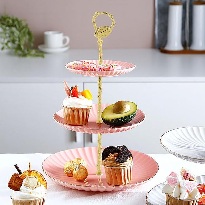 1 Set Metal 3 Tier Leaf Cake Stand Centre Handle Fittings (Gold) | Fruit Cupcake Dessert Plate Handle Fittings Hardware Holding Rod Stand for Wedding Party Festival,Indoor & Outdoor Use