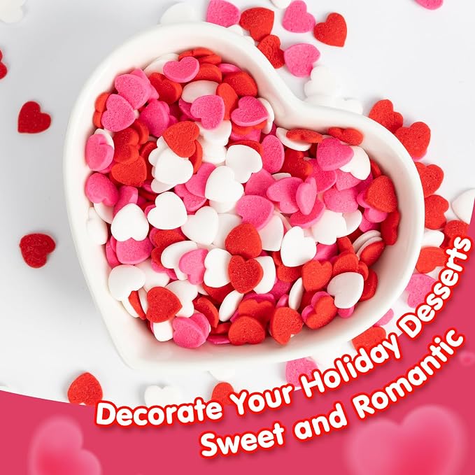 Edible Heart Sprinkles for Cake Decorating,130g,Edible Red Pink White Heart Shapes Sprinkle Mix,Sugar Sprinkles for Decorations Baking,Cake Ice Cream Cookie Cupcake Chocolate Topper,Birthday Wedding Party Supplie