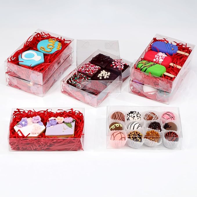 15PCS 7x4.3x1.5 Inch Clear Chocolate Covered Ore Boxes Cookie Boxes with Window Bakery Boxes for Truffle,Cakesickle, Bomb Dount,Cake & Gift Treat Boxes for Party Favors