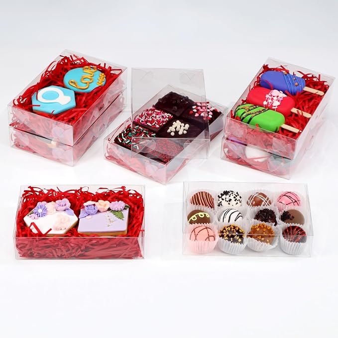50PCS Clear Cookie Boxes with Window 7x4.3x1.5 Inch for Chocolate Truffle, Brownie, Bakery Pastry, Gift, Soap, Dount, Cake, Party Favors and Christmas