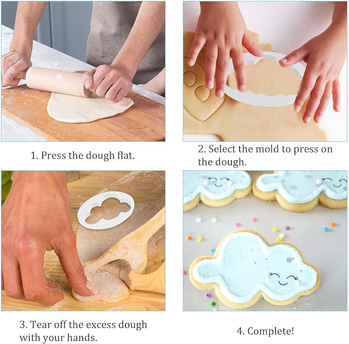 CEYAZYE 5PCS Cloud Fondant Cutter, Cake Cookie Sugar Craft Mold | Plastic Fluffy Cloud Cutter Shapes Molds, Different Cake Decorating Tools Pattern for Creative Baking and Crafts