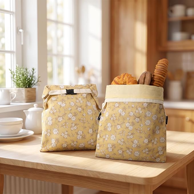 2 Pack Reusable Beeswax Bread Bags for Sourdough,Natural Linen Beeswax Bread Bag for Homemade Bread,Eco-Frendly Food Storage Cloth Bag to Keep Loaf Fresh.(Yellow)