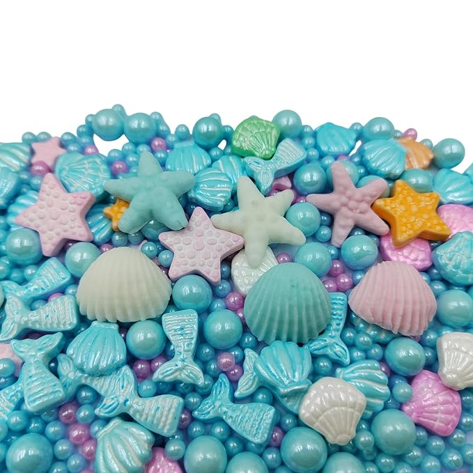 Homankit Mermaid Sprinkle Sweets Sprinkles for Baking Dessert Cupcake Cake Topper Starfish Shell Pearl Mermaid Candy Mix 3.53 Ounces