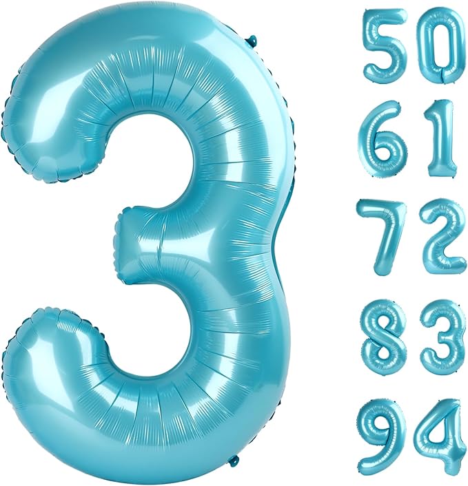 Pearlescent Blue 3 Balloon, Number Balloons 40 Inch, 3rd Birthday Decorations for Kids Girls Boys, Men Women Party Supplies for Party Decorations, Number 3 Balloon
