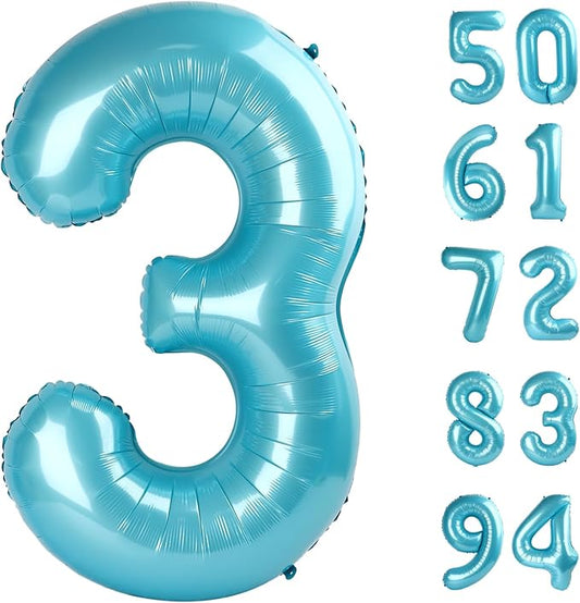 Pearlescent Blue 3 Balloon, Number Balloons 40 Inch, 3rd Birthday Decorations for Kids Girls Boys, Men Women Party Supplies for Party Decorations, Number 3 Balloon