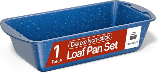 Nonstick Loaf Pan Set Pack of 1, Carbon Steel 11" Large Baking Bread Pan, Oven Safe Up to 450°F, PFOA, PFOS, PTFE Free, Space Saving Stackable Design, Stain Resistant, Dishwasher Friendly, Blue Marble