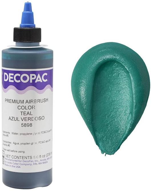 DecoPac Teal Food Coloring, 8 Fl Oz Airbrush Food Color, Edible Airbrush For Cake Decorating, Cookie Airbrush Coloring, Food Airbrush Kit Add-on, Airbrushes For Cake Decorating 8Fl Oz