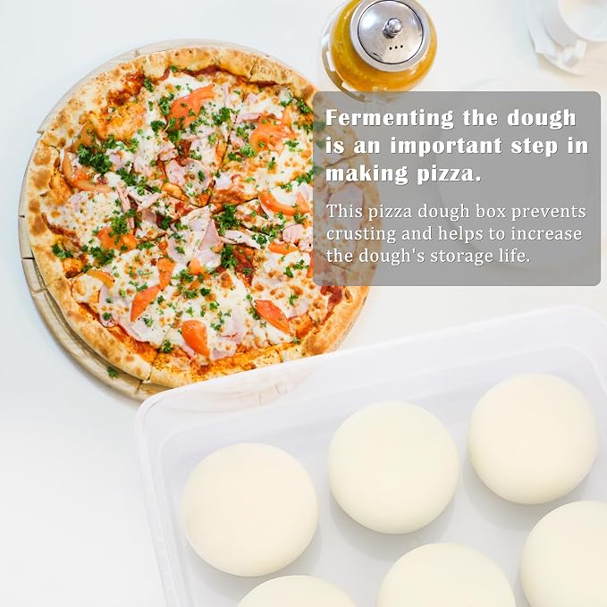 BSTKEY Pizza Dough Proofing Box, 14 x 10.3Inch Large Capacity Container, Fits 4-6 Dough Balls, Household Tray With Carry Handle
