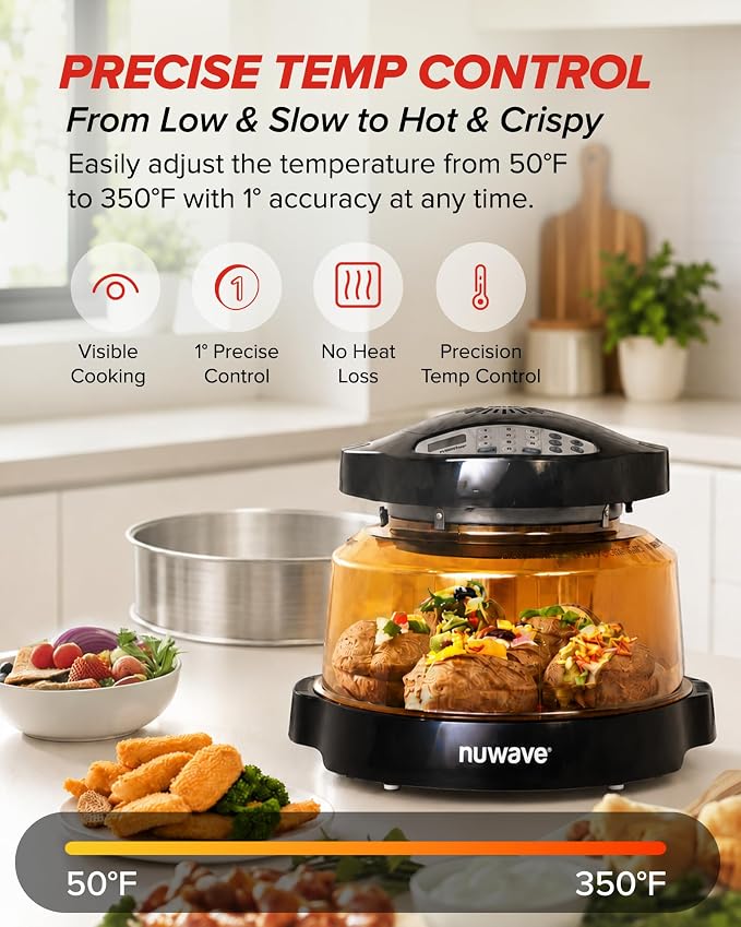 Nuwave Pro Plus 2 Countertop Infrared Oven with Stainless Steel Extender Ring, Triple Combo Cooking Power, Adjustable Temperature Control, Large Capacity Roaster, Air Fryer & Convection Oven, 20670V01