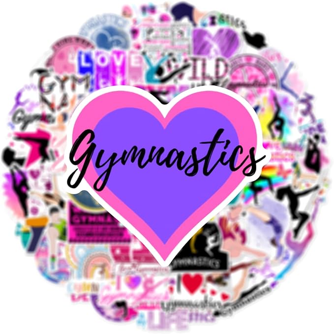 Gymnastics Stickers for Water Bottles - 50PCS Aesthetic Gymnastics Gifts Vinyl Waterproof Exercise Stickers for Laptop, Scrapbook, Journal, Perfect for Gymnasts, Teens, Girls, and Sports Lovers