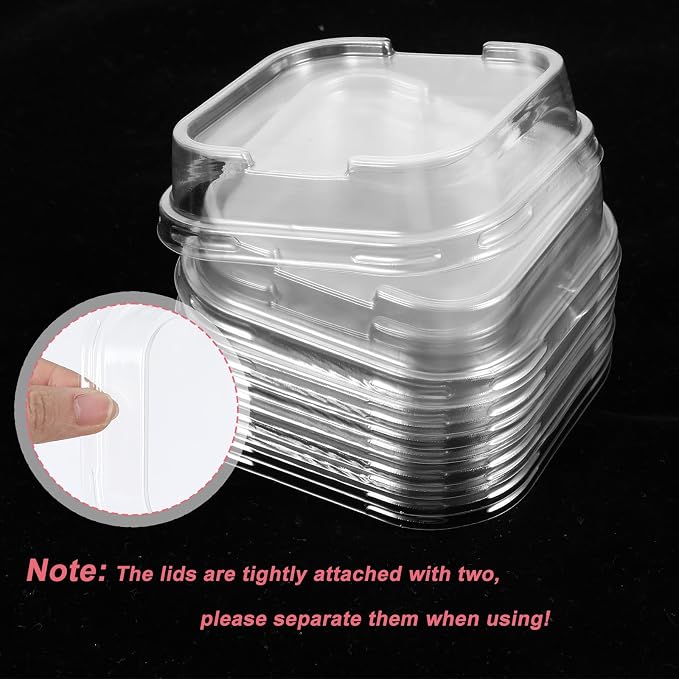 100 Pack Mini Cake Pans with Lids, 5oz Dessert Cups Aluminum Foil Mini Cupcake Cups, Square Disposable Muffin Baking Tins Dessert Containers for Christmas Wedding Birthday Winter Party