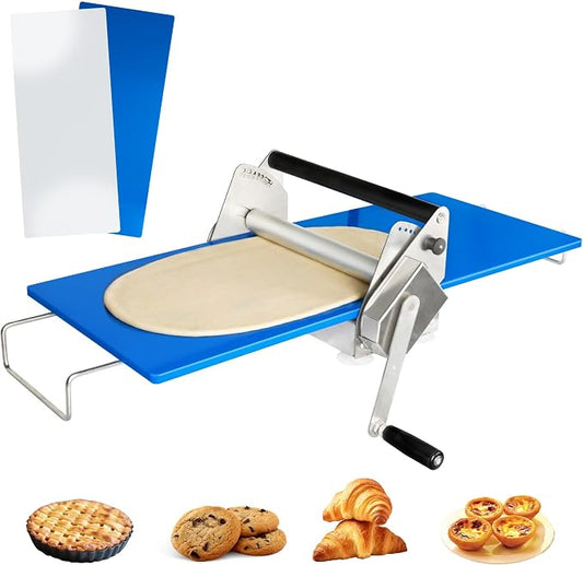 Dough Sheeter Machine (12") with 2 Sheeter Boards, Manual Dough Roller Machine, 0.2-17.5mm Adjustable Thickness, Stainless Steel for Pizza, Puff Pastry Dough, Croissant - Home & Commercial Baking