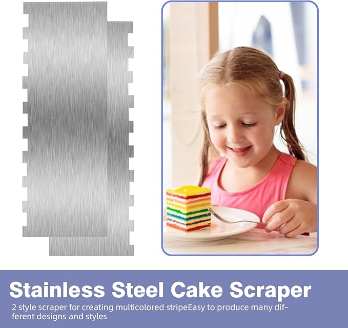 9 Inch Stainless Steel Cake Scraper, Cream Cake Scraper Sided Patterned Edge Stripe Edge Smoother Scraper Cake Smoother Frosting Scraper Cake Decorating Comb for Mousse Butter Cream